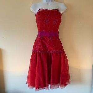 Marchesa Red Strapless Dress